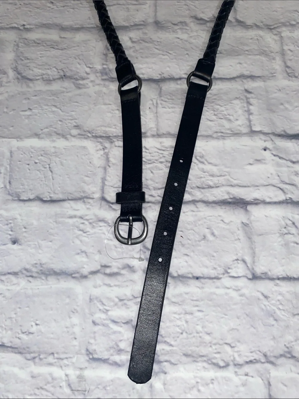 Banana Republic Black Braided Leather Waist Belt with Silver Buckle Size XL